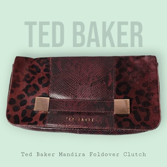 Ted Baker Oxblood Leopard Print Clutch - See Photos, Some Fading But Still Great - Picture 1 of 12